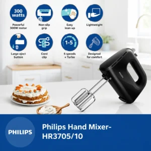 Philips Hand Mixer HR3705/10 300W | 5-Speed Control with Easy Clean Beaters & Dough Hooks - Image 2