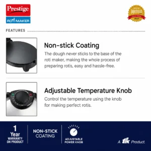 Prestige PRM 3.0 900W Roti Maker | Non-Stick Granite Plate | Soft Rotis, Parathas & Khakhras - Image 4