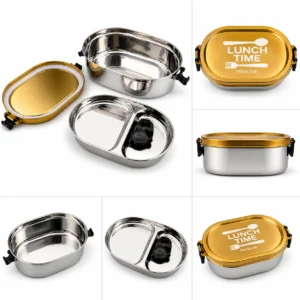 Proline Stainless Steel Lunch Box with Divider Tray & Leak Resistant Golden Lid for Office & School - Image 3