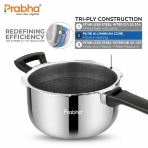 PRABHA Triply Hexa Cube Honeycomb Stick-Resistant Outer Lid Pressure Cooker | Induction Compatible (1.5L–6L) - Image 6