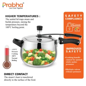 Prabha Prochef Curve Hammered Triply Stainless Steel Inner Lid Pressure Cooker | Induction Compatible (1.5L–5L) - Image 4