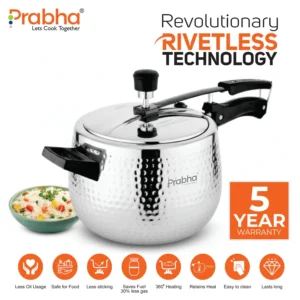 Prabha Prochef Curve Hammered Triply Stainless Steel Inner Lid Pressure Cooker | Induction Compatible (1.5L–5L) - Image 5