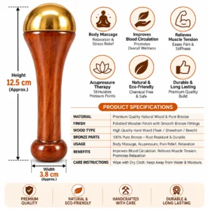 Bronze Wooden Handle Body Massager | Handheld Acupressure Massage Tool for Relaxation & Body Massage - Image 3