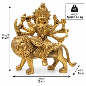 Brass (Peetal) Maa Durga Ji on Lion Murti 15 cm | Sherawali Mata Idol for Home, Puja & Temple - Image 2