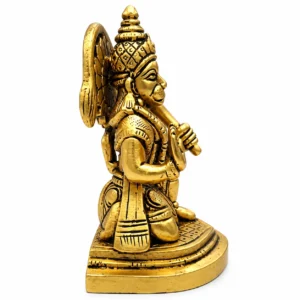 Brass (Peetal) Lord Hanuman Ji Statue 4.5 Inch with Gada | Sitting Hanuman Murti for Home, Puja & Temple - Image 3