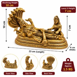 Brass (Peetal) Shesh Shaiya Vishnu Ji with Laxmi Ji Murti 23 cm | Sheshnag Vishnu Laxmi Idol - Image 5