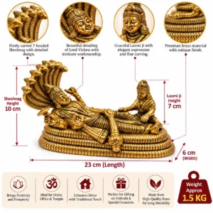 Brass (Peetal) Shesh Shaiya Vishnu Ji with Laxmi Ji Murti 23 cm | Sheshnag Vishnu Laxmi Idol - Image 6