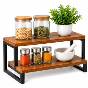 LOKSEVA 2 Step Small Solid Wood Organizer | Multipurpose Storage Rack for Kitchen & Home - Image 3