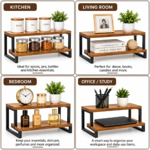 LOKSEVA 2 Step Small Solid Wood Organizer | Multipurpose Storage Rack for Kitchen & Home - Image 5