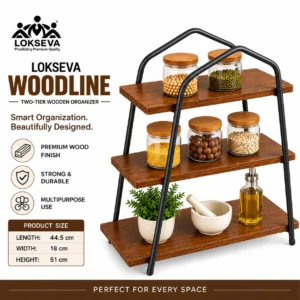 LOKSEVA 3 Step Wooden Organizer | Multipurpose Storage Rack for Kitchen, Home & Office - Image 3