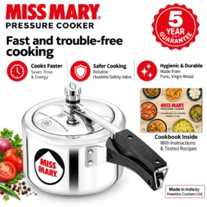 Hawkins Miss Mary Aluminium Pressure Cooker | Inner Lid ISI Certified Cooker for Gas Stove | 5 Year Guarantee - Image 4