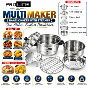 Proline Stainless Steel Multi Maker | Bati Cooker with Steamer for Dhokla, Momos, Pizza & Tandoori - Image 4