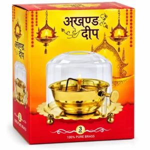 Pure Brass (Peetal) Akhand Screw Diya with Glass Cover & Floral Base | Wick Lifting Akhand Jyot Deepak for Puja - Image 3