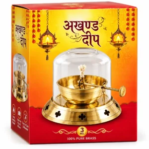 Pure Brass (Peetal) Casting Akhand Screw Diya with Glass Cover & Wick Lifting Screw | Akhand Jyot Deepak for Puja - Image 3