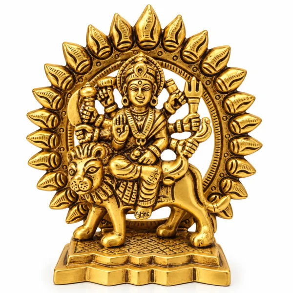 BRASS DURGA MURTI WITH PRABHMANDAL_1