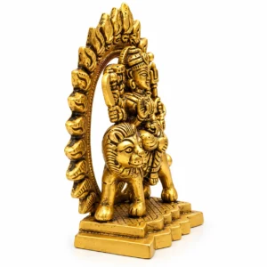 Pure Brass (Peetal) Maa Durga Idol on Lion with Decorative Prabhamandal | Durga Mata Murti for Puja & Home Mandir - Image 3