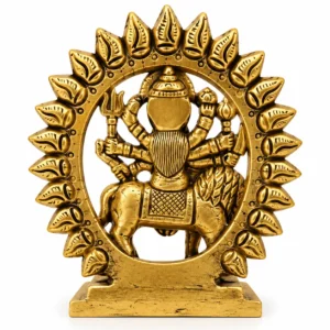 Pure Brass (Peetal) Maa Durga Idol on Lion with Decorative Prabhamandal | Durga Mata Murti for Puja & Home Mandir - Image 4