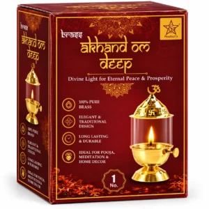Pure Brass (Peetal) Om Akhand Deepak with Glass Cover & Wick Lifting Screw | Akhand Jyot Diya for Puja - Image 5