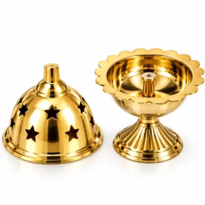 Pure Brass (Peetal) Sunflower Deepak Cup Stand | Akhand Diya with Cover for Puja & Mandir - Image 4