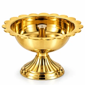 Pure Brass (Peetal) Sunflower Deepak Cup Stand | Akhand Diya with Cover for Puja & Mandir - Image 5