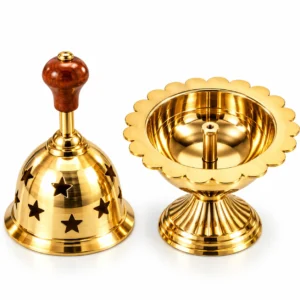 Pure Brass (Peetal) Sunflower Deepak Cup Stand | Akhand Diya with Cover for Puja & Mandir - Image 6